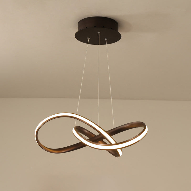 Lustre LED moderne en aluminium pour salle à manger - Design entrelacé en noir/blanc/café, 19,5"/27,5" L
