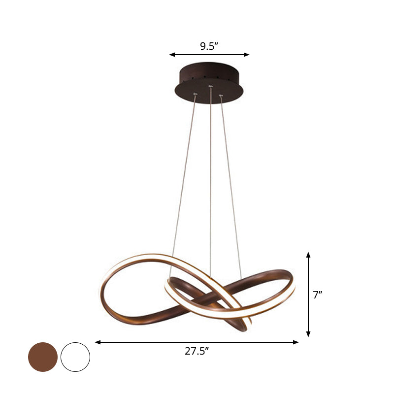 Lustre LED moderne en aluminium pour salle à manger - Design entrelacé en noir/blanc/café, 19,5"/27,5" L