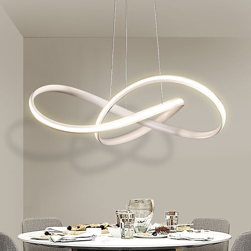 Lustre LED moderne en aluminium pour salle à manger - Design entrelacé en noir/blanc/café, 19,5"/27,5" L
