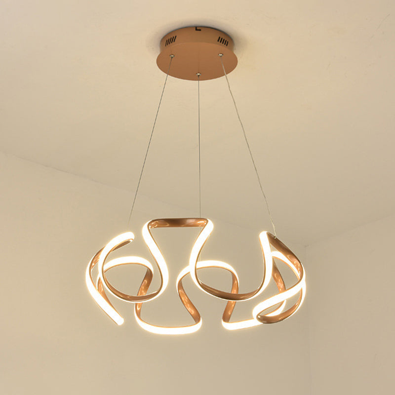 Minimalist Aluminum LED Coffee Twisted Linear Chandelier Pendant Ceiling Light in Warm/White