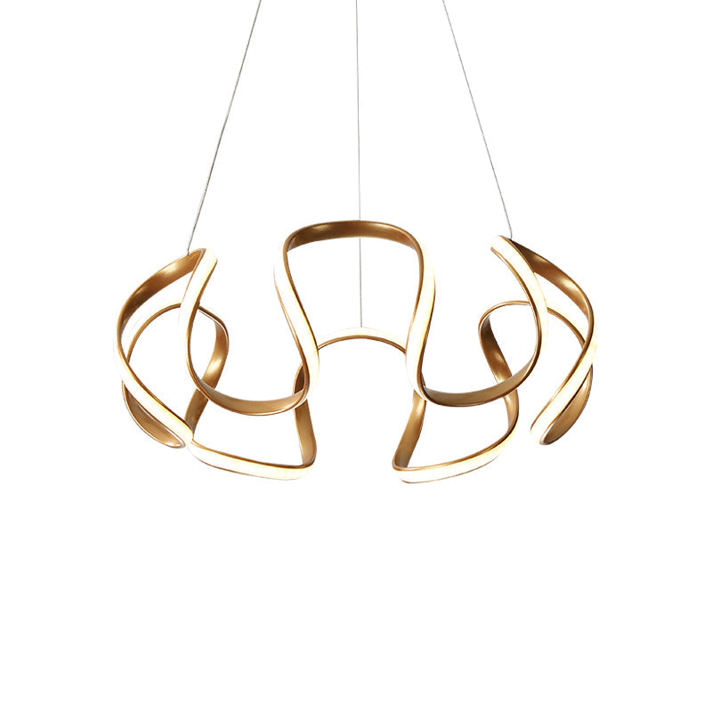 Minimalist Aluminum LED Coffee Twisted Linear Chandelier Pendant Ceiling Light in Warm/White