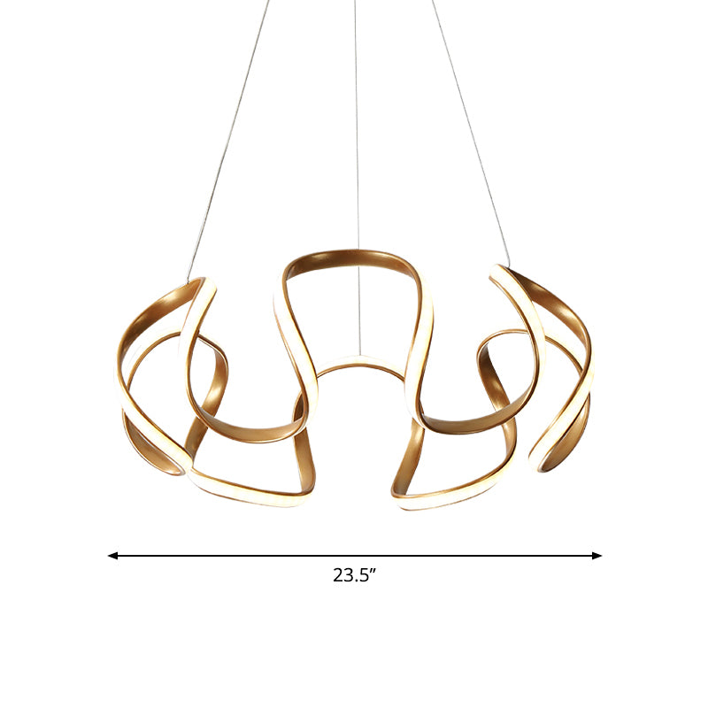 Minimalist Aluminum LED Coffee Twisted Linear Chandelier Pendant Ceiling Light in Warm/White