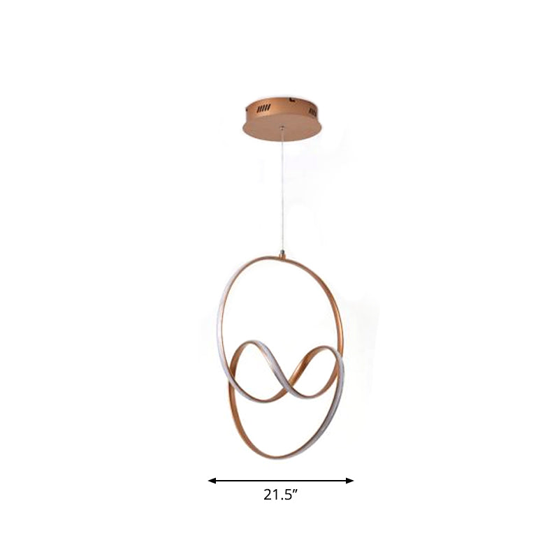 Minimalist Aluminum LED Coffee Twisted Linear Chandelier Pendant Ceiling Light in Warm/White