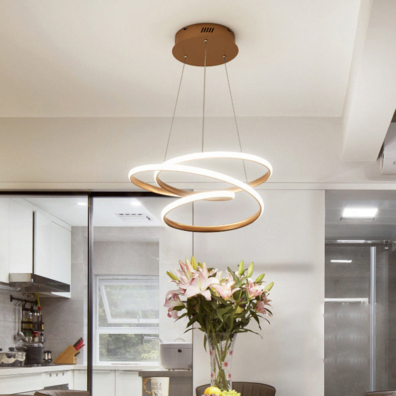 Minimalist Aluminum LED Coffee Twisted Linear Chandelier Pendant Ceiling Light in Warm/White