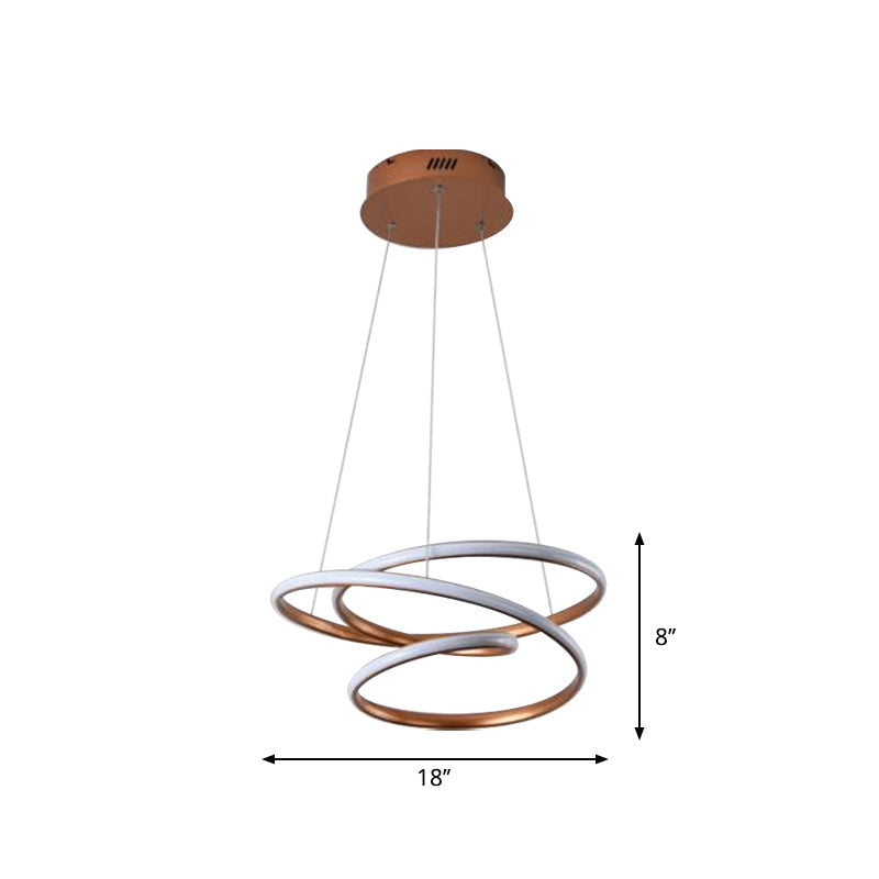 Minimalist Aluminum LED Coffee Twisted Linear Chandelier Pendant Ceiling Light in Warm/White