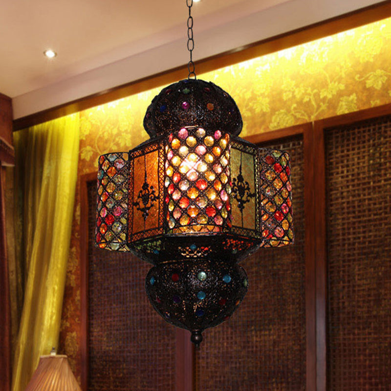 Handcrafted Stained Glass Moroccan Lantern Hanging Light Kit - Copper Pendant