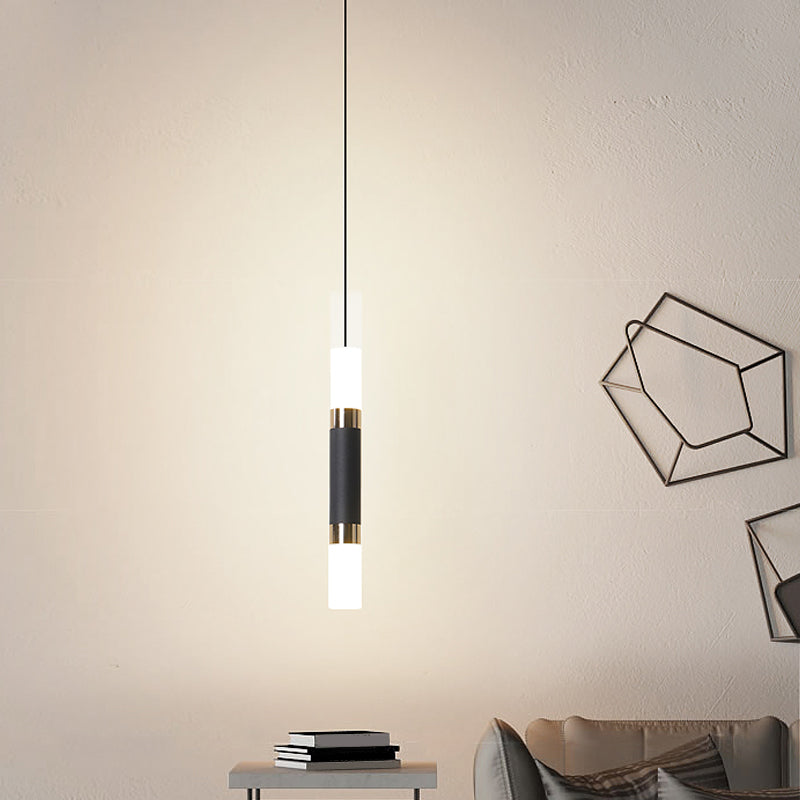 Simple Black Tube Pendant Light with Acrylic LED, Warm/White Light, 3 Size Options