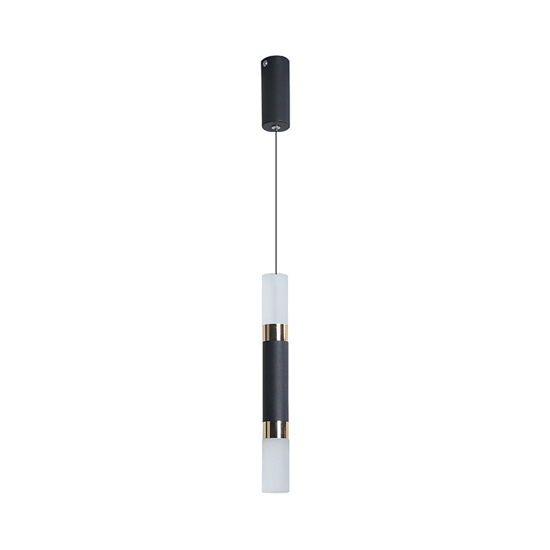 Simple Black Tube Pendant Light with Acrylic LED, Warm/White Light, 3 Size Options