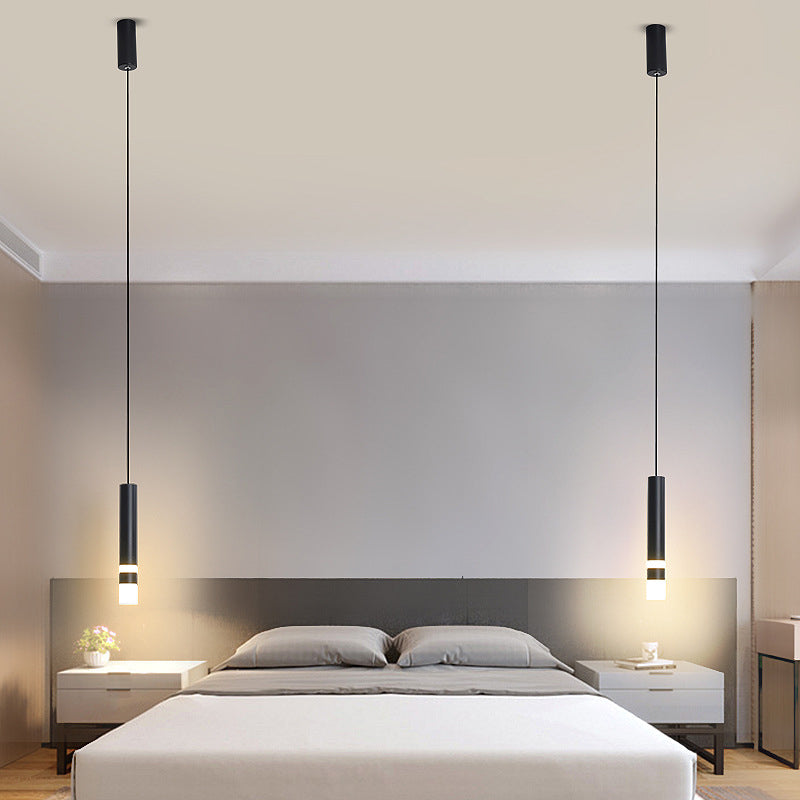 Simple Black Tube Pendant Light with Acrylic LED, Warm/White Light, 3 Size Options