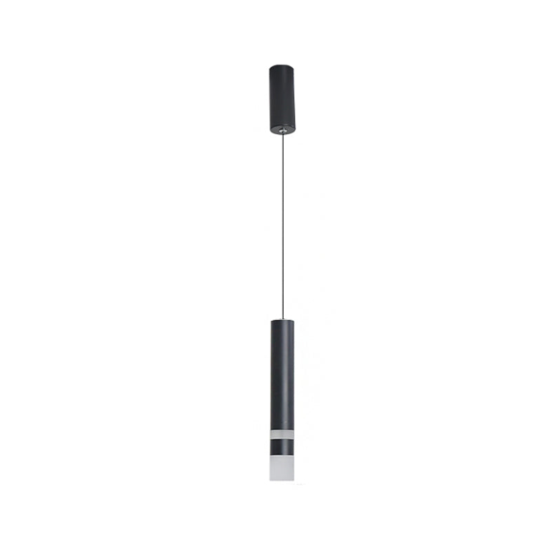 Simple Black Tube Pendant Light with Acrylic LED, Warm/White Light, 3 Size Options