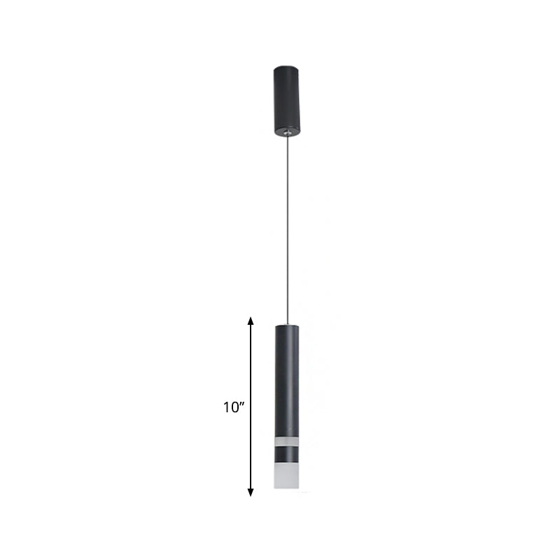 Simple Black Tube Pendant Light with Acrylic LED, Warm/White Light, 3 Size Options