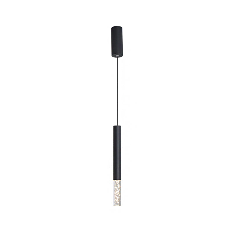 Simple Black Tube Pendant Light with Acrylic LED, Warm/White Light, 3 Size Options