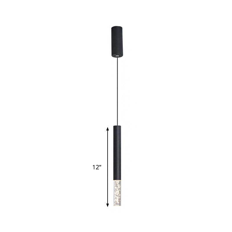 Simple Black Tube Pendant Light with Acrylic LED, Warm/White Light, 3 Size Options