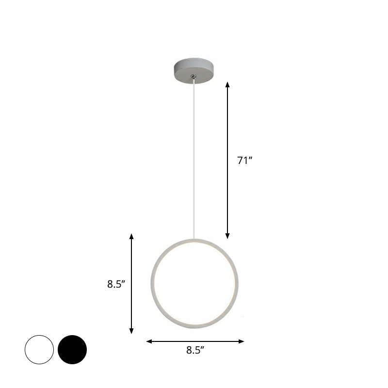 Simple Black/White LED Pendulum Light - Bedside Pendant with Acrylic Shade in Warm/White Light