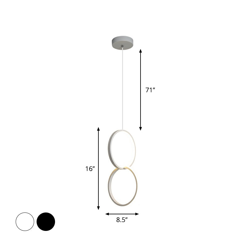 Simplistic Bedside Led Pendulum Light In Black/White With Acrylic Ring/Interlocked Ring Shade