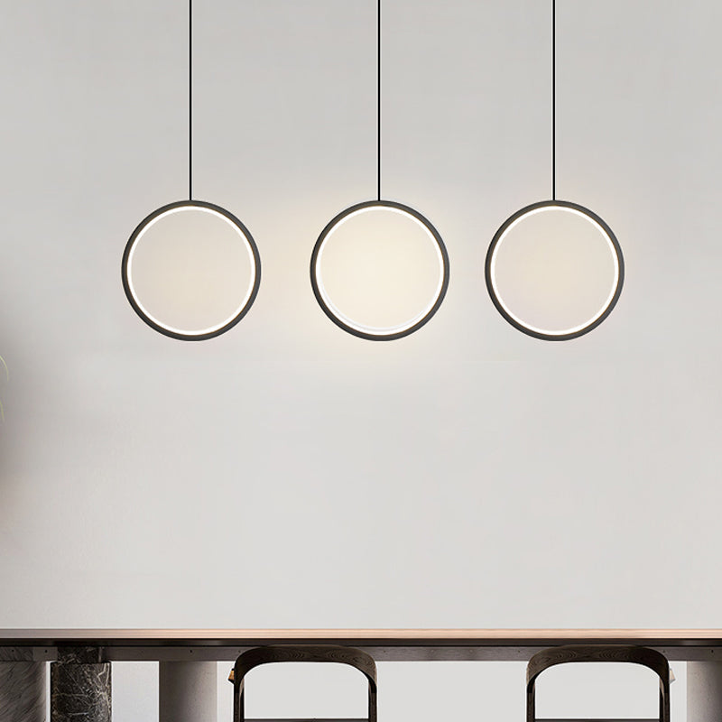 Simplistic Bedside Led Pendulum Light In Black/White With Acrylic Ring/Interlocked Ring Shade