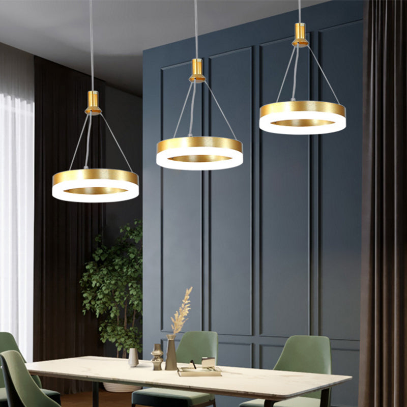 Modern LED Drop Pendant Light - Ring Shaped, Gold/Coffee, Warm/White Light