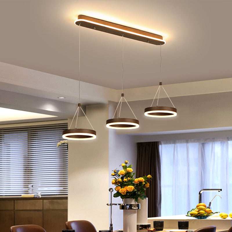 Modern LED Drop Pendant Light - Ring Shaped, Gold/Coffee, Warm/White Light