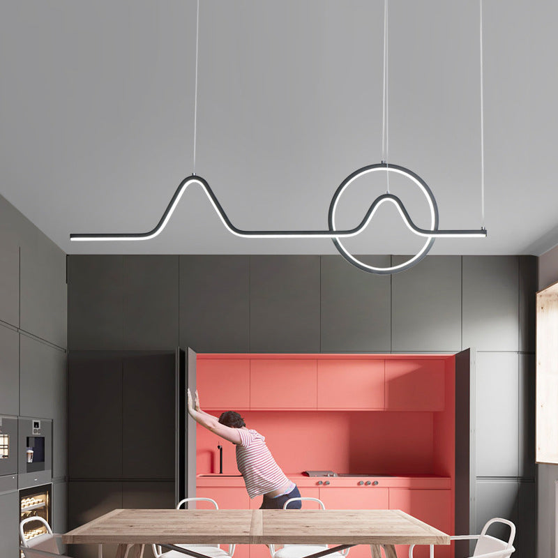 Linear Hanging Acrylic LED Ceiling Light in Black/Gold with Warm/White Light for Dining Room