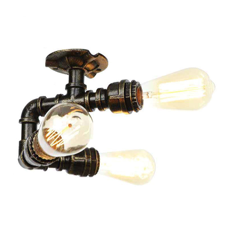 Vintage Water Pipe Metal Semi Flush Mount Ceiling Light Fixture - Antique Brass/Silver/Bronze, 3/4 Lights, Indoor