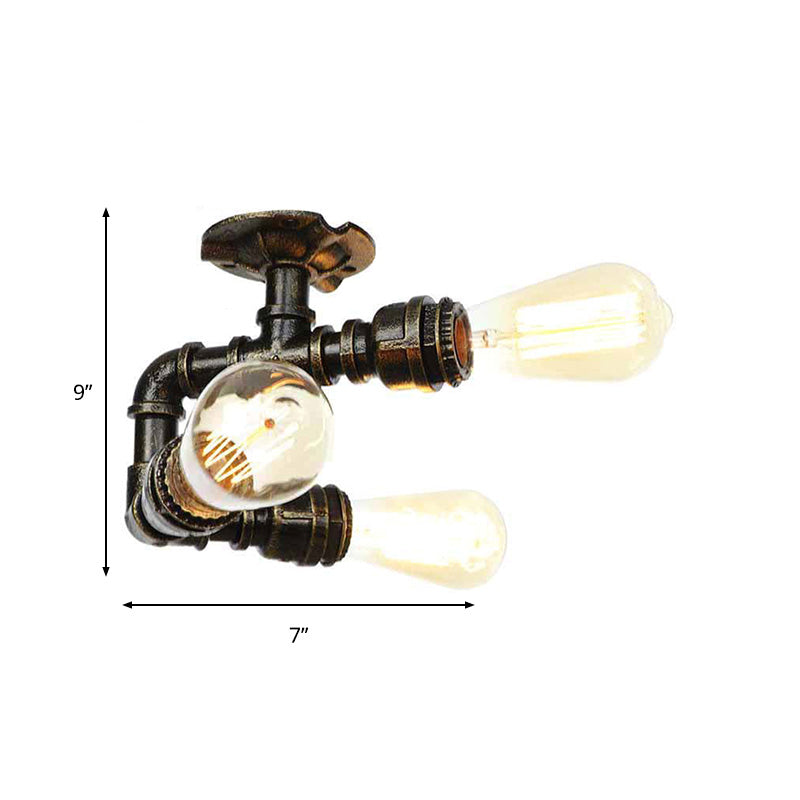 Vintage Water Pipe Metal Semi Flush Mount Ceiling Light Fixture - Antique Brass/Silver/Bronze 3/4