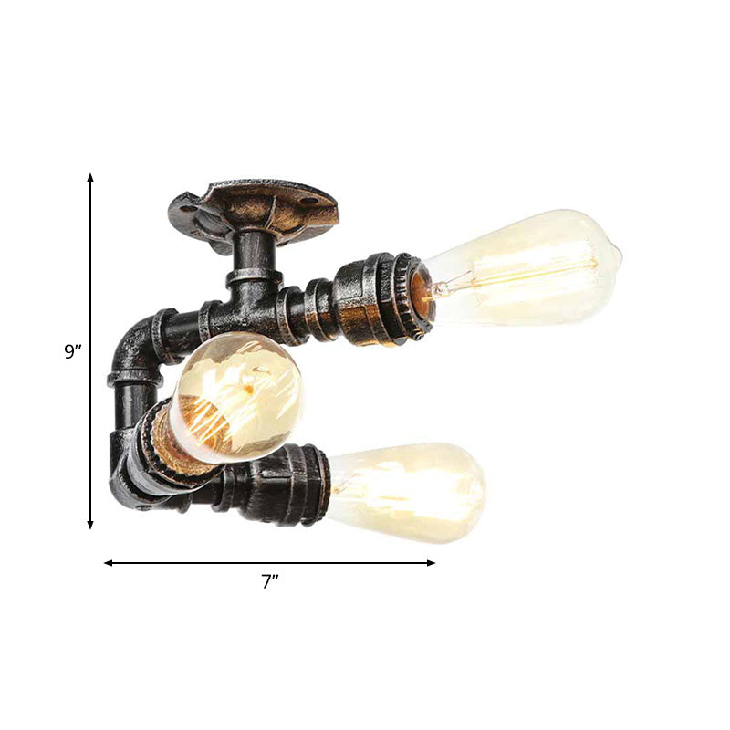 Vintage Water Pipe Metal Semi Flush Mount Ceiling Light Fixture - Antique Brass/Silver/Bronze 3/4