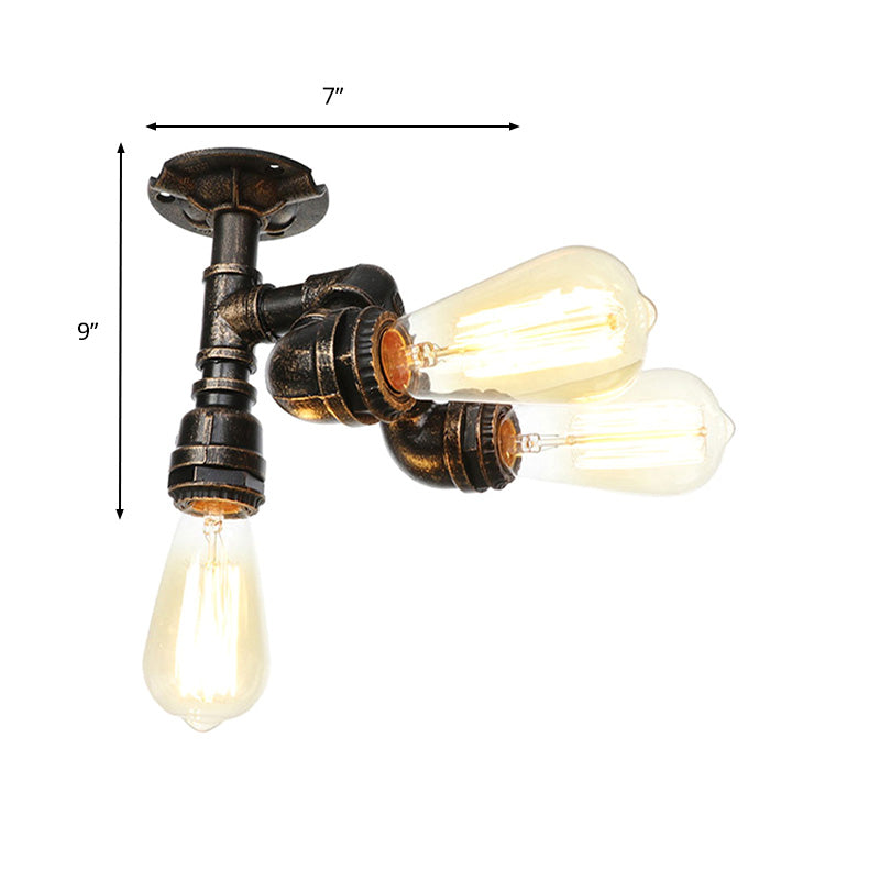 Vintage Water Pipe Metal Semi Flush Mount Ceiling Light Fixture - Antique Brass/Silver/Bronze 3/4