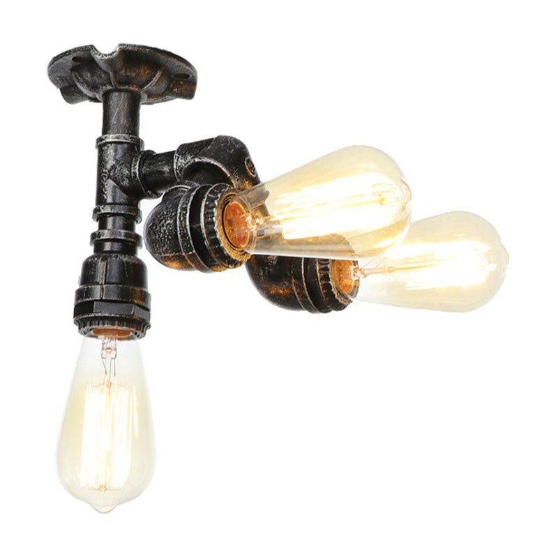 Vintage Water Pipe Metal Semi Flush Mount Ceiling Light Fixture - Antique Brass/Silver/Bronze, 3/4 Lights, Indoor