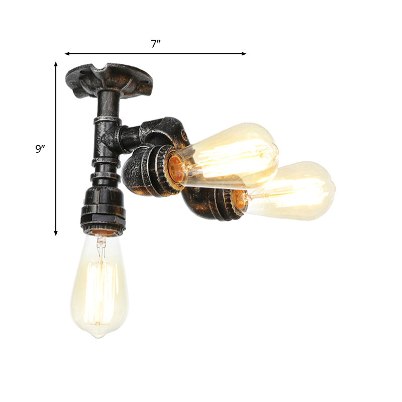 Vintage Water Pipe Metal Semi Flush Mount Ceiling Light Fixture - Antique Brass/Silver/Bronze 3/4