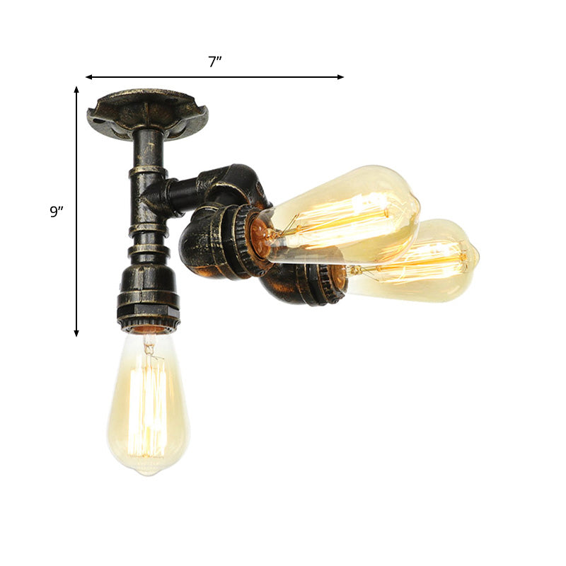 Vintage Water Pipe Metal Semi Flush Mount Ceiling Light Fixture - Antique Brass/Silver/Bronze, 3/4 Lights, Indoor