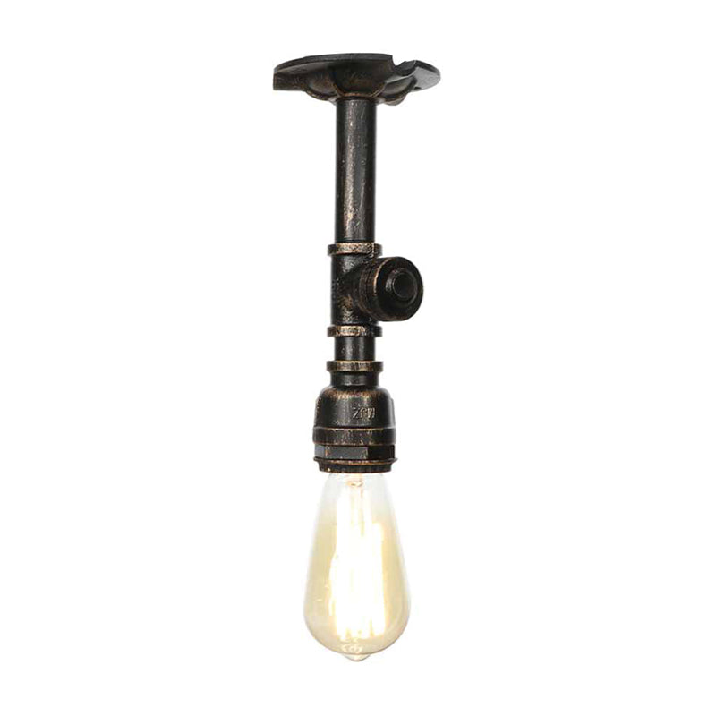 Vintage 1-Light Pipe Ceiling Fixture In Metallic Semi Flush - Aged Silver/Brass/Bronze For Kitchen
