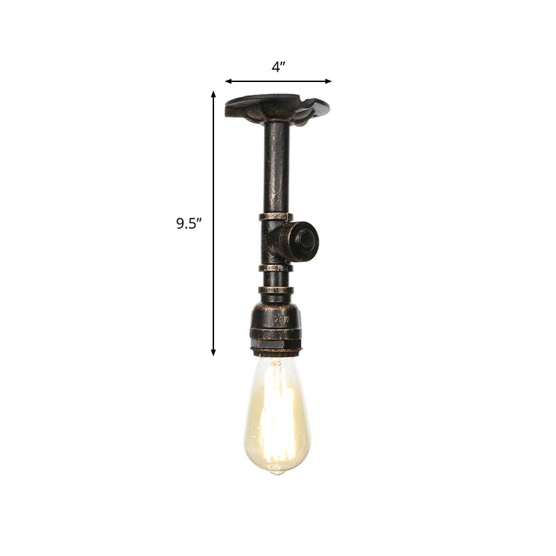 Vintage 1-Light Pipe Ceiling Fixture In Metallic Semi Flush - Aged Silver/Brass/Bronze For Kitchen