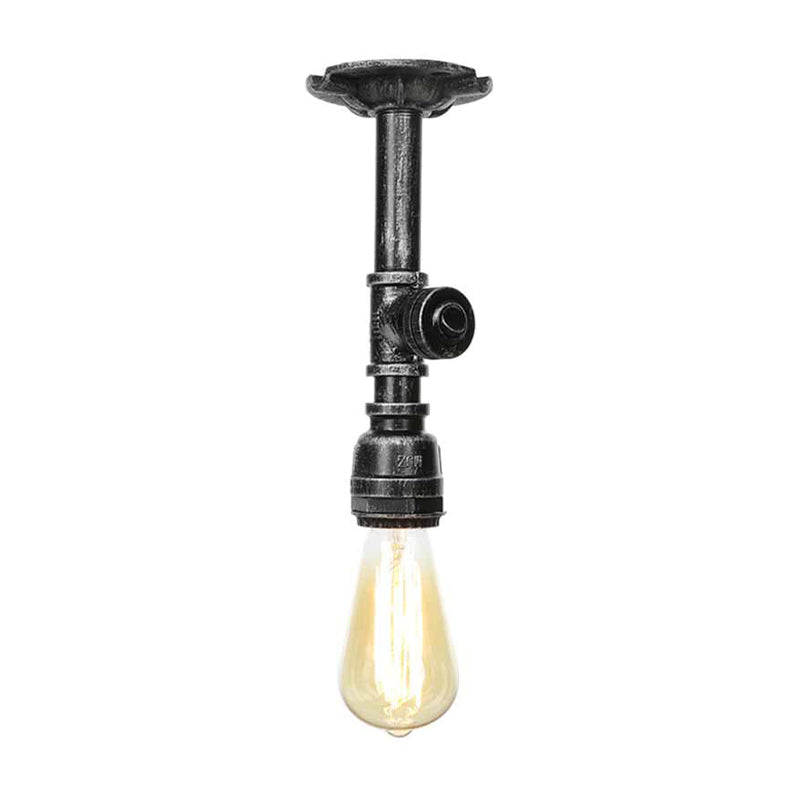 Vintage 1-Light Pipe Ceiling Fixture In Metallic Semi Flush - Aged Silver/Brass/Bronze For Kitchen