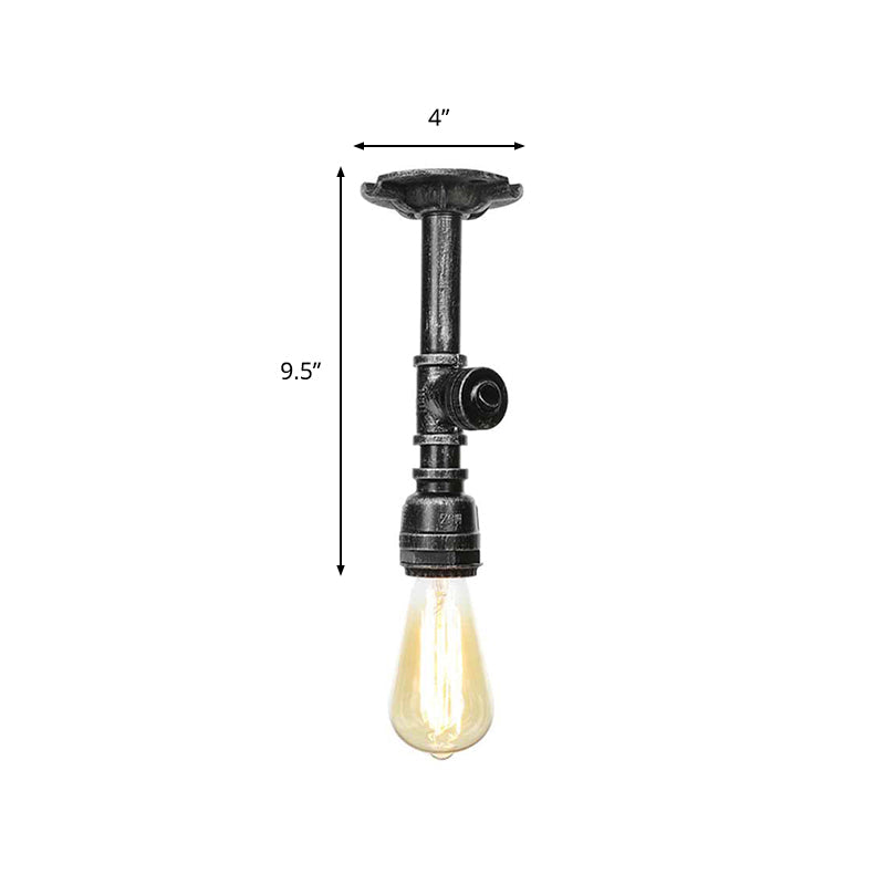 Vintage 1-Light Pipe Ceiling Fixture In Metallic Semi Flush - Aged Silver/Brass/Bronze For Kitchen