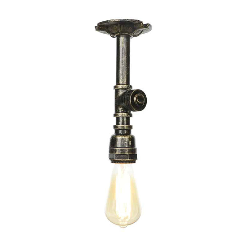 Vintage 1-Light Pipe Ceiling Fixture In Metallic Semi Flush - Aged Silver/Brass/Bronze For Kitchen