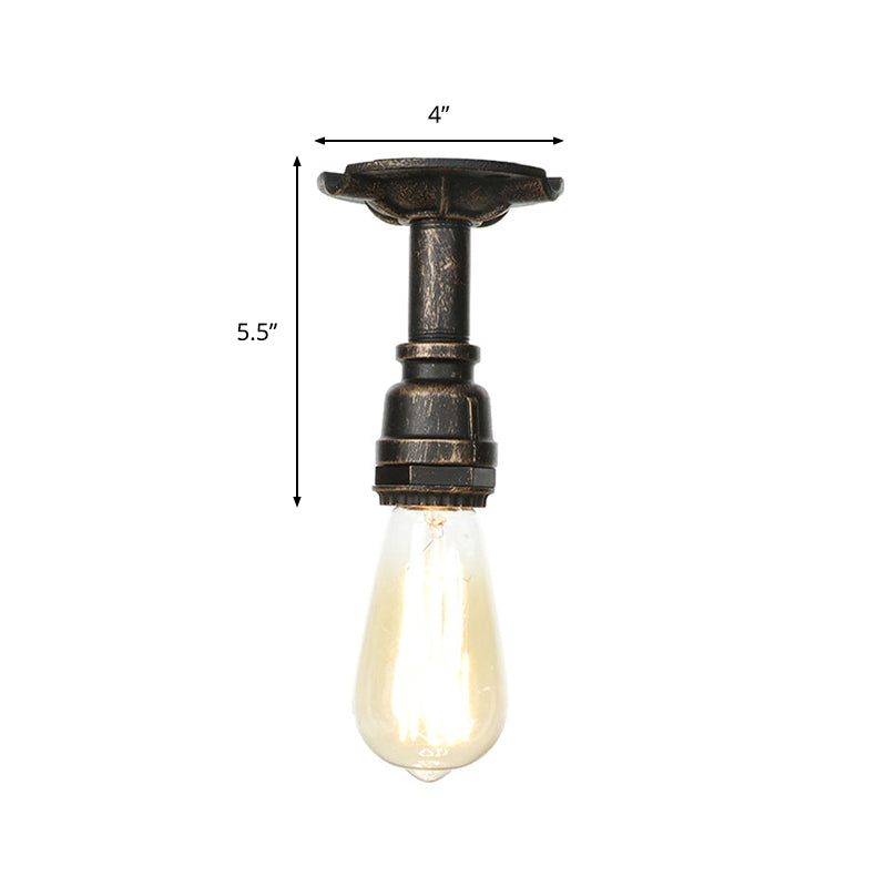 Vintage 1-Light Pipe Ceiling Fixture In Metallic Semi Flush - Aged Silver/Brass/Bronze For Kitchen