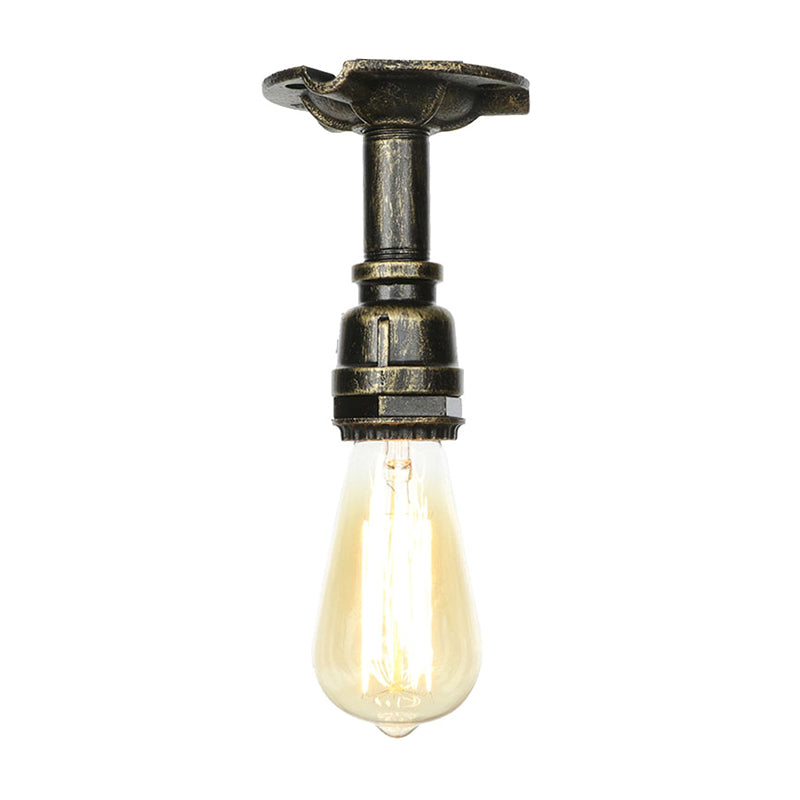 Vintage 1-Light Pipe Ceiling Fixture In Metallic Semi Flush - Aged Silver/Brass/Bronze For Kitchen