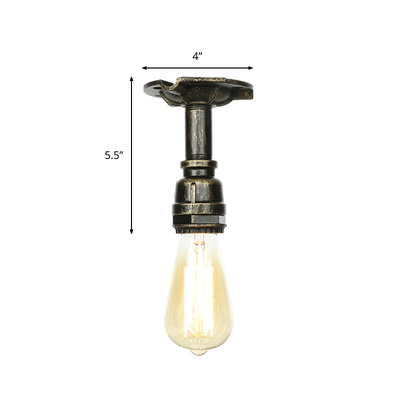 Vintage 1-Light Pipe Ceiling Fixture In Metallic Semi Flush - Aged Silver/Brass/Bronze For Kitchen