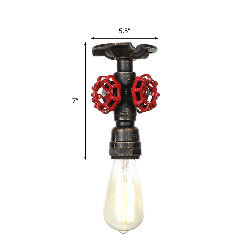 Industrial Style Exposed Bulb Semi Flush Mount Ceiling Light In Antique Bronze/Silver/Brass With