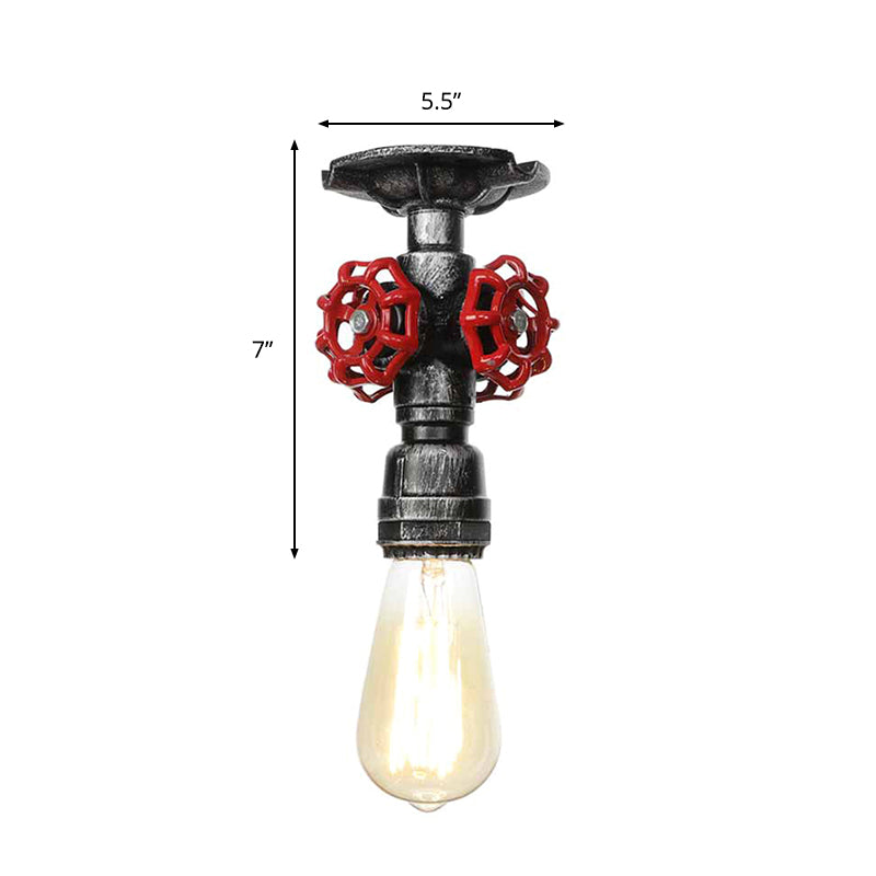 Industrial Style Exposed Bulb Semi Flush Mount Ceiling Light In Antique Bronze/Silver/Brass With