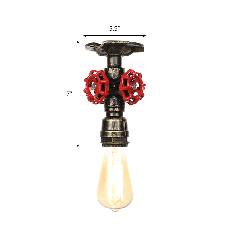 Industrial Style Exposed Bulb Semi Flush Mount Ceiling Light in Antique Bronze/Silver/Brass with Water Valve - 1 Light