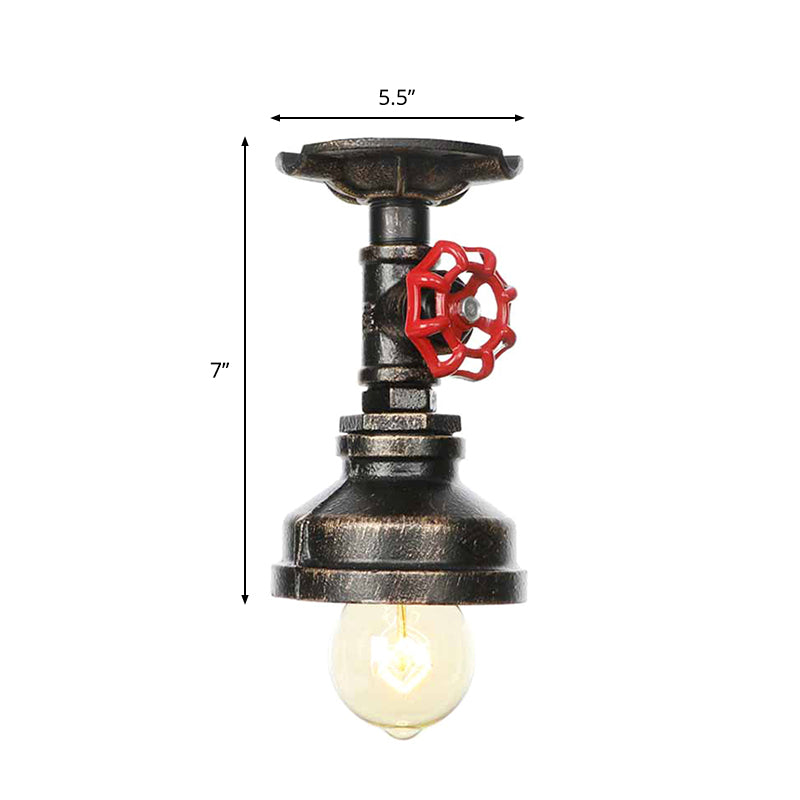 Industrial Style Exposed Bulb Semi Flush Mount Ceiling Light In Antique Bronze/Silver/Brass With