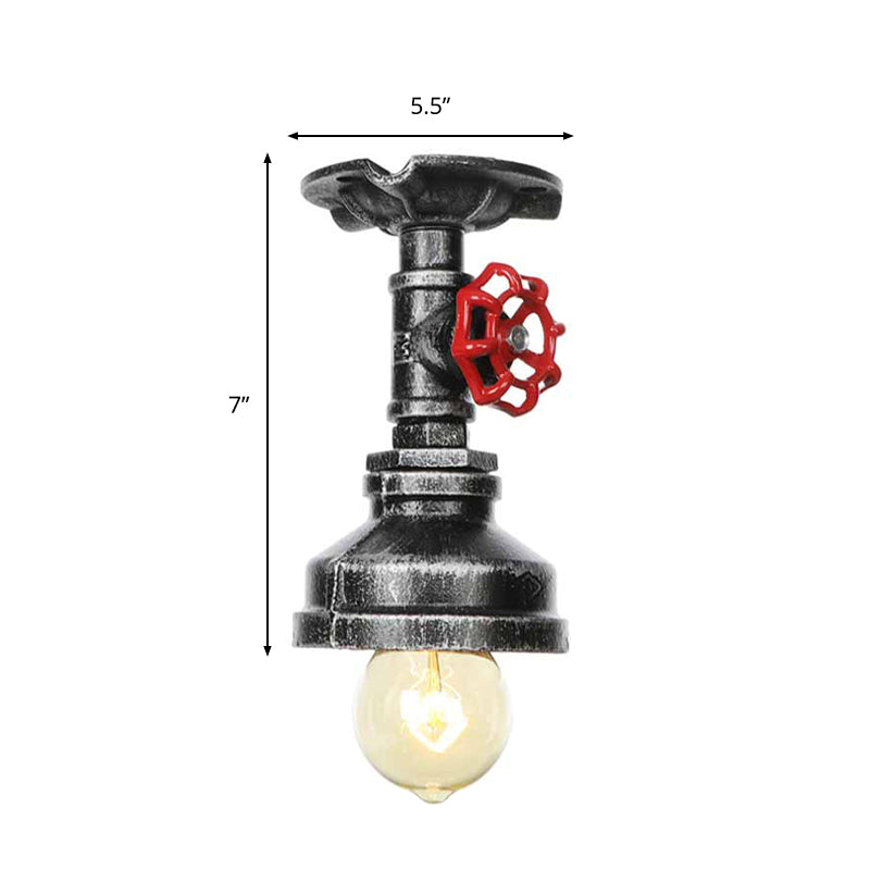 Industrial Style Exposed Bulb Semi Flush Mount Ceiling Light In Antique Bronze/Silver/Brass With