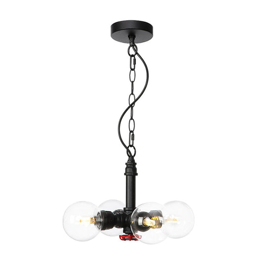 Vintage Amber/Clear Glass Chandelier Pendant Lamp - 4 Lights Global, Black Hanging Ceiling Fixture