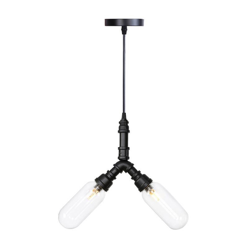 Lustre industriel suspendu en verre ambré/transparent avec lumières LED pour salle à manger - 2/3/4 têtes en finition noire