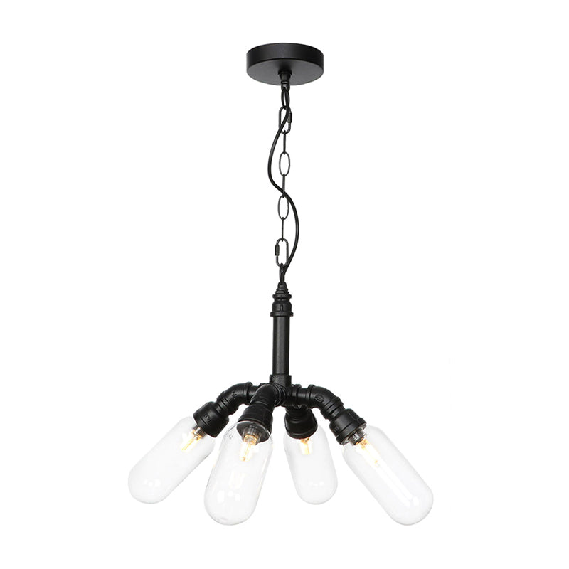Lustre industriel suspendu en verre ambré/transparent avec lumières LED pour salle à manger - 2/3/4 têtes en finition noire