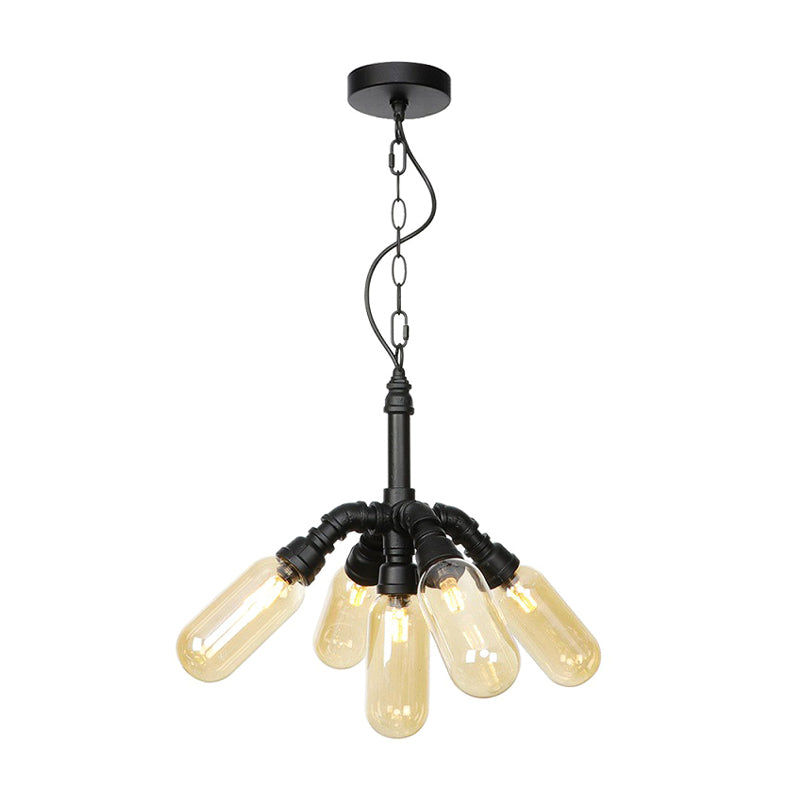 Lustre industriel suspendu en verre ambré/transparent avec lumières LED pour salle à manger - 2/3/4 têtes en finition noire