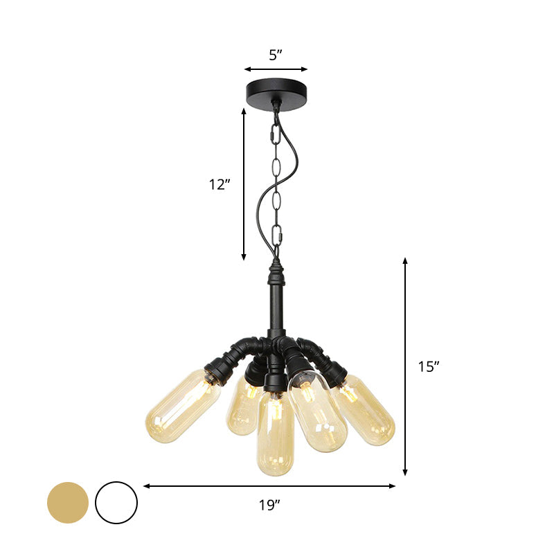 Lustre industriel suspendu en verre ambré/transparent avec lumières LED pour salle à manger - 2/3/4 têtes en finition noire