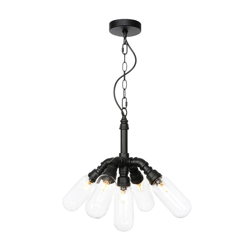 Lustre industriel suspendu en verre ambré/transparent avec lumières LED pour salle à manger - 2/3/4 têtes en finition noire