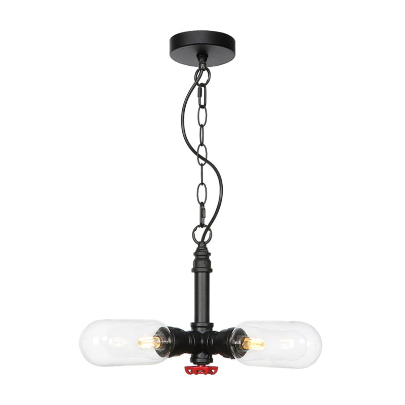 Lustre suspendu à LED noir Farmhouse avec capsules en verre ambré/transparent - 4 lumières